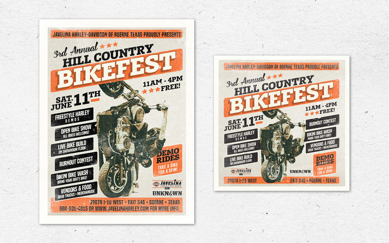 Javelina Harley-Davidson Hill Country Bike Fest event poster and social media graphics.